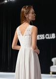 Trista | A Line Lace Embroider White Chiffon Long Wedding Guest Dress - White - PROMDRESS Club