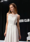 Trista | A Line Lace Embroider White Chiffon Long Wedding Guest Dress - White - PROMDRESS Club