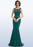 Hedy |Trumpet/Mermaid Pattern Sleeveless Dark Green Lace Long Prom Dresses With Belt - Dark Green - US0 - PromDressClub