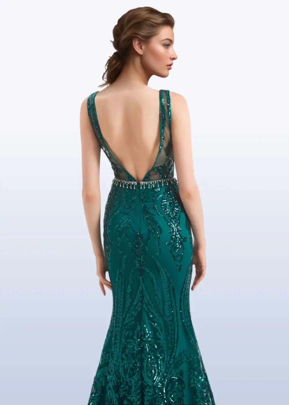 Hedy |Trumpet/Mermaid Pattern Sleeveless Dark Green Lace Long Prom Dresses With Belt - Dark Green - US0 - PromDressClub