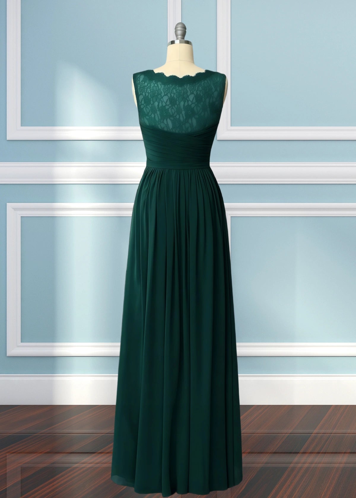 Ula | A Line Corset Lace Embroidered White Chiffon Long Bridesmaid Dress - Emerald Green - PROMDRESS Club