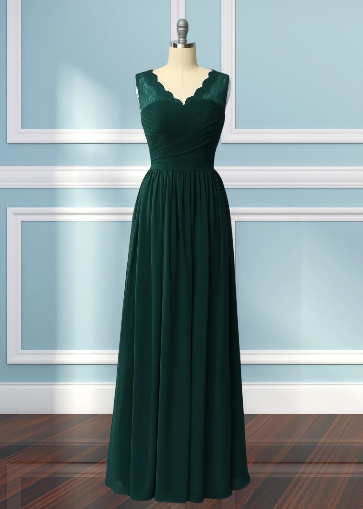 Ula | A Line Corset Lace Embroidered White Chiffon Long Bridesmaid Dress - Emerald Green - PROMDRESS Club