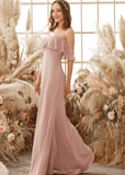 Valentina | Sheath Column Elegant Ruffles Blush Chiffon Maxi Bridesmaid Dress - Blush - PROMDRESS Club