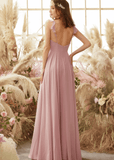 Venus | Blush Chiffon A Line Long Birdesmaid Dress with Spaghetti Straps - Blush - PROMDRESS Club