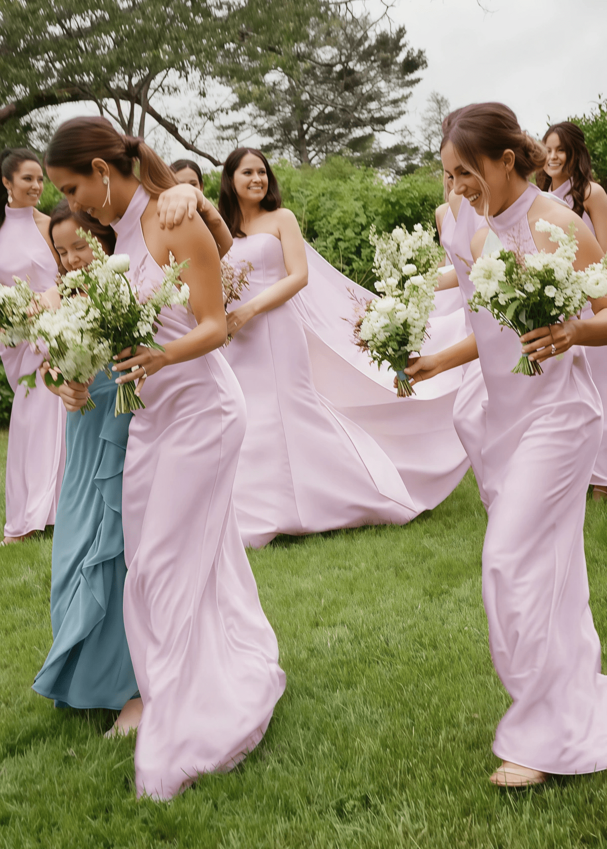 Vicky | Simple Sheath White Silk Satin Maxi Bridesmaid Dress with Backless and Halter - Light Pink - PROMDRESS Club