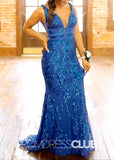 Wanda |Prom Dresses Royal Blue Long Mermaid V Neck Sequins - Royal Blue - PromDressClub