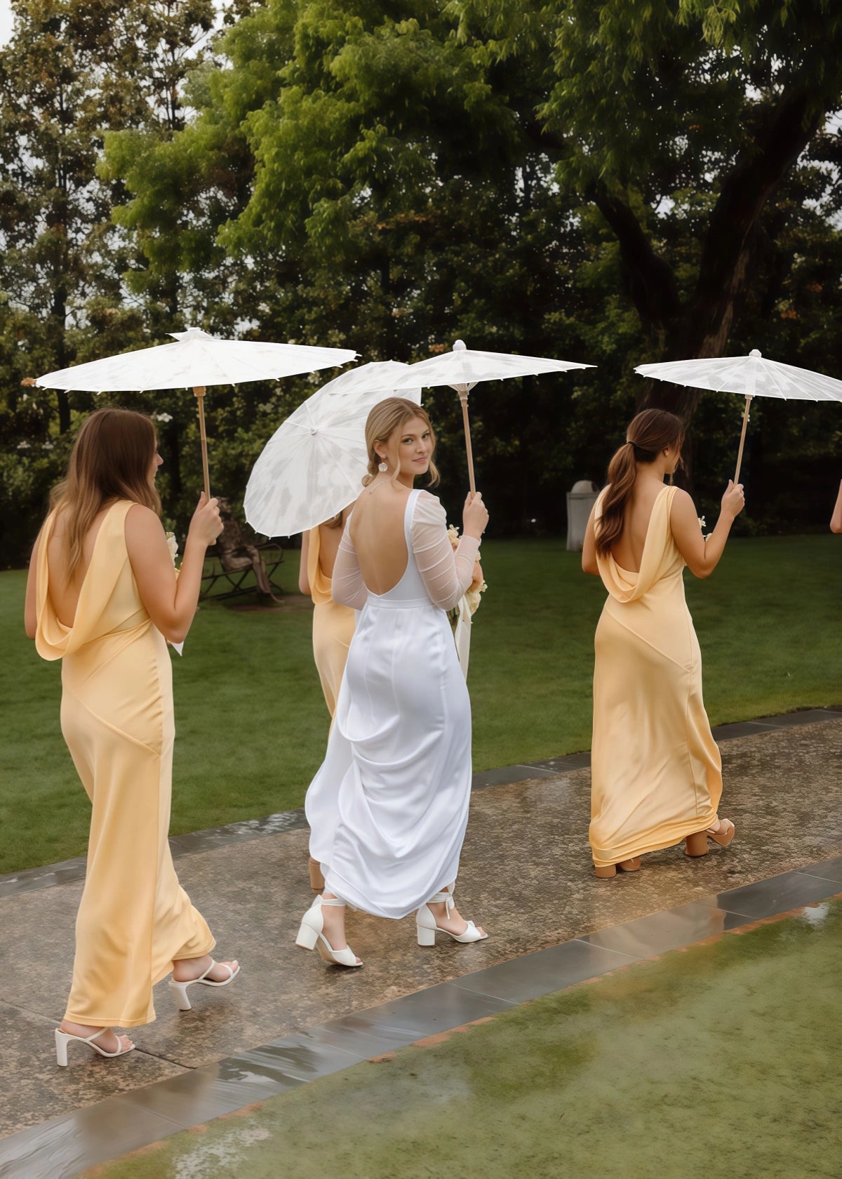 Xaviera | Refinement Sheath Pale Yellow Silk Satin Maxi Bridesmaid Dress with V - neck - Pale Yellow - PROMDRESS Club