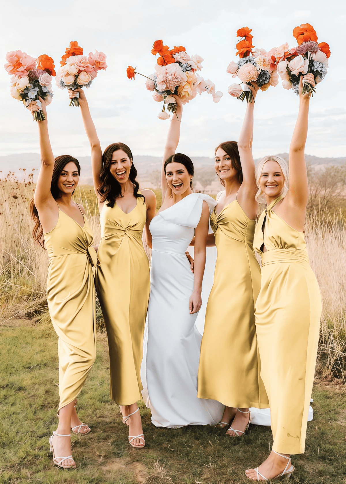 Yetta | Fashion Pleated Grey Blue Halter Satin Long Bridesmaid Dresses with Slit A Line - Pale Yellow - PROMDRESS Club