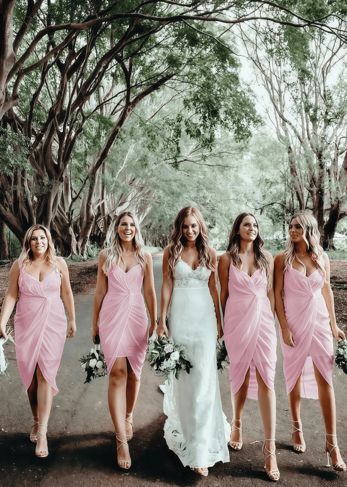 Yvette | Chic Sheath Pleated White Chiffon Midi Bridesmaid Dress with Spaghetti Straps and V - Neck - Light Pink - PROMDRESS Club