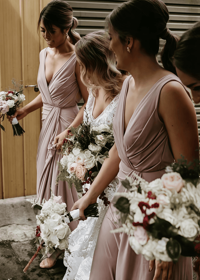 Yvonne | Amazing Pleated Pink Chiffon Maxi Bridesmaid Dress with V - Neck and Sleeveless - Price #price_variant_lowest# - Pink - PromDressClub