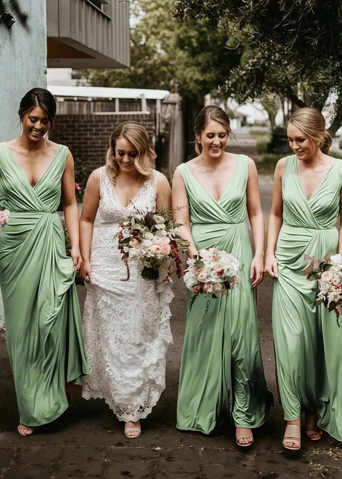 Yvonne | Amazing Pleated Pink Chiffon Maxi Bridesmaid Dress with V - Neck and Sleeveless - Sage - PROMDRESS Club