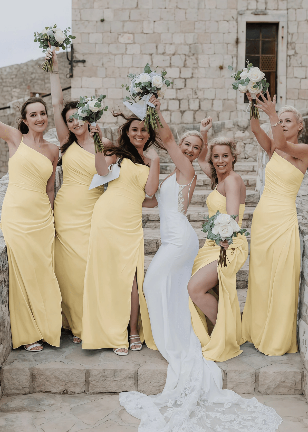 Zenobia | Chic Sheath Light Blue Chifon Maxi Bridesmaid Dress with Slit and One Shoulder - Pale Yellow - PROMDRESS Club